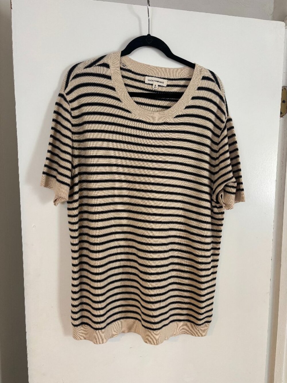 Lucky brand knit short sleeve stripe textured sweater crew